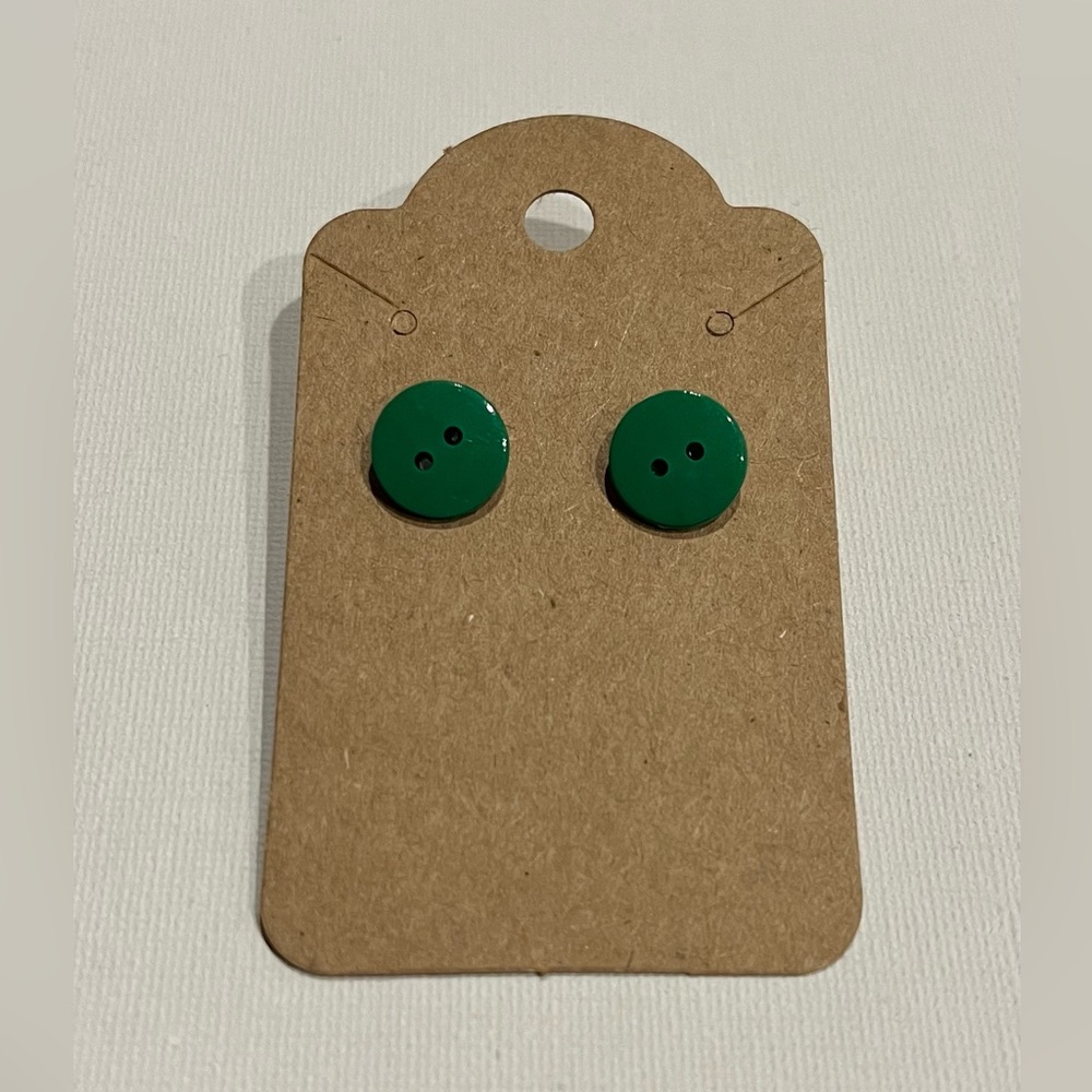 2/$15- Green Button Stud Christmas Holiday Earrings